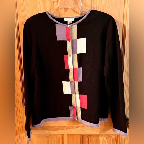 Christopher & Banks Black Cardigan w/Colorful Blocks Buttons SZ L Teacher Modest - Picture 12 of 17